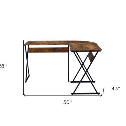 50" Brown and Black L Shape Writing Desk
