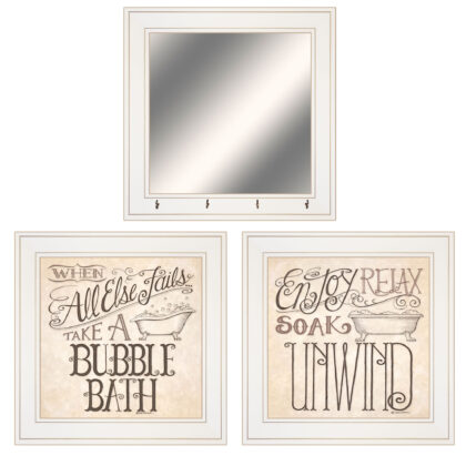 Set Of Three Soak And Unwind 2 White Framed Print Bathroom Wall Art
