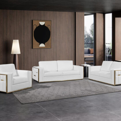 White Top Grain Leather Five Person Seating Set