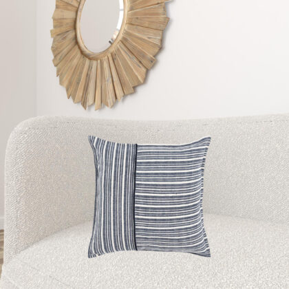 20" Blue and White Cotton Pillow With Embroidery Edges