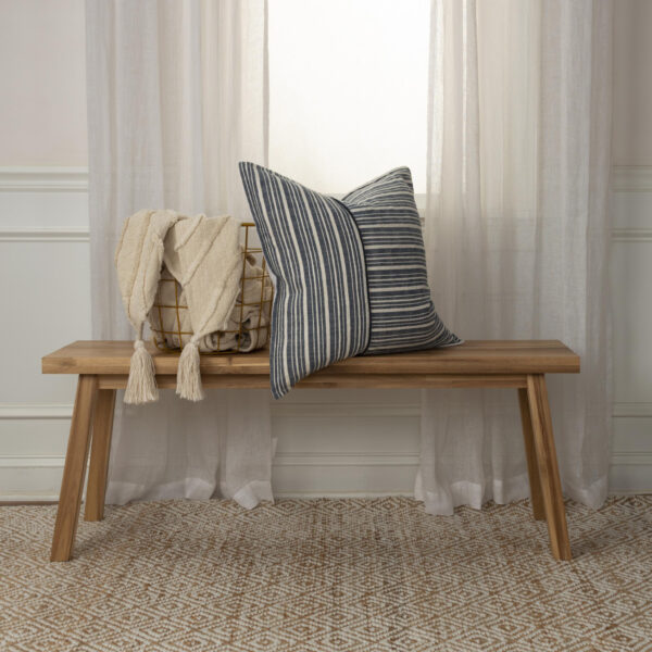 20" Blue and White Cotton Pillow With Embroidery Edges