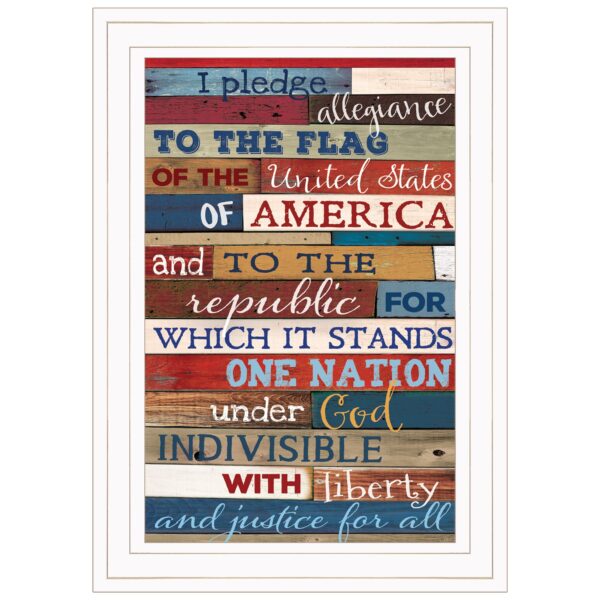 Red White and Blue Pledge Of Allegiance White Framed Print Wall Art