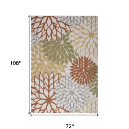 6' X 9' Ivory Green and Blue Indoor Outdoor Area Rug