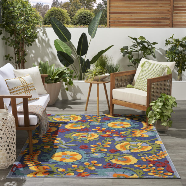 5' X 7' Blue Yellow and Green Indoor Outdoor Area Rug