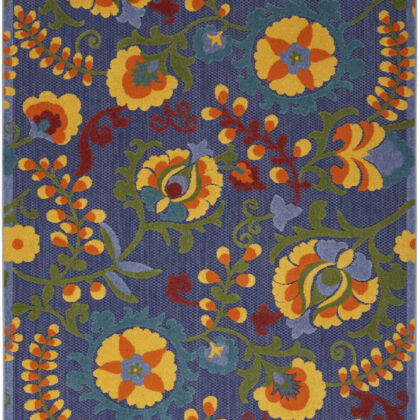 5' X 7' Blue Yellow and Green Indoor Outdoor Area Rug