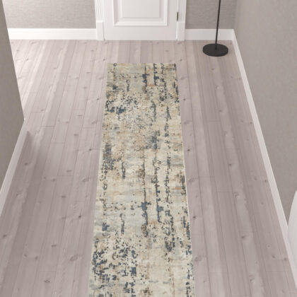 10' Beige and Ivory Abstract Power Loom Runner Rug