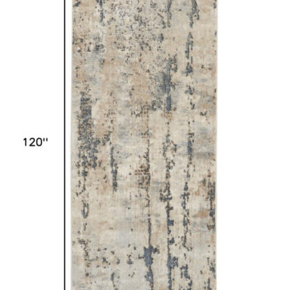 10' Beige and Ivory Abstract Power Loom Runner Rug