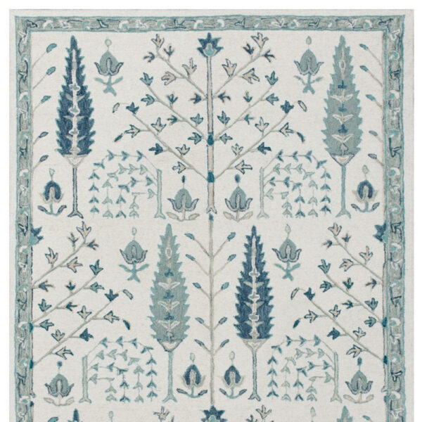 8' x 10' Ivory and Blue Wool Floral Hand Tufted Area Rug