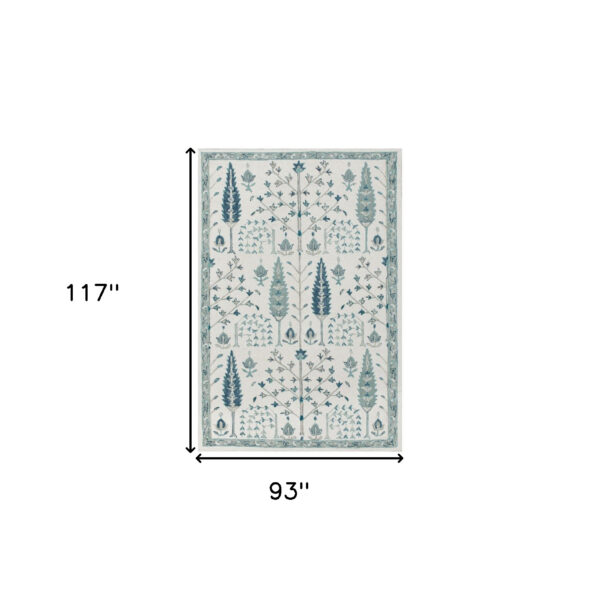 8' x 10' Ivory and Blue Wool Floral Hand Tufted Area Rug