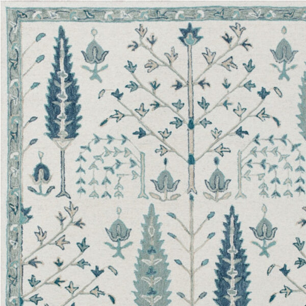 8' x 10' Ivory and Blue Wool Floral Hand Tufted Area Rug