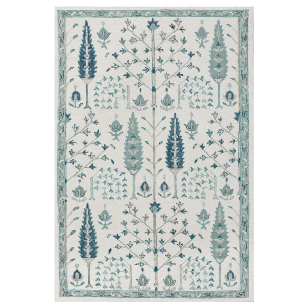 8' x 10' Ivory and Blue Wool Floral Hand Tufted Area Rug