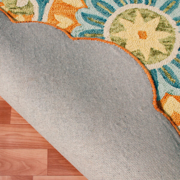 6' Orange and Blue Round Wool Floral Hand Tufted Area Rug