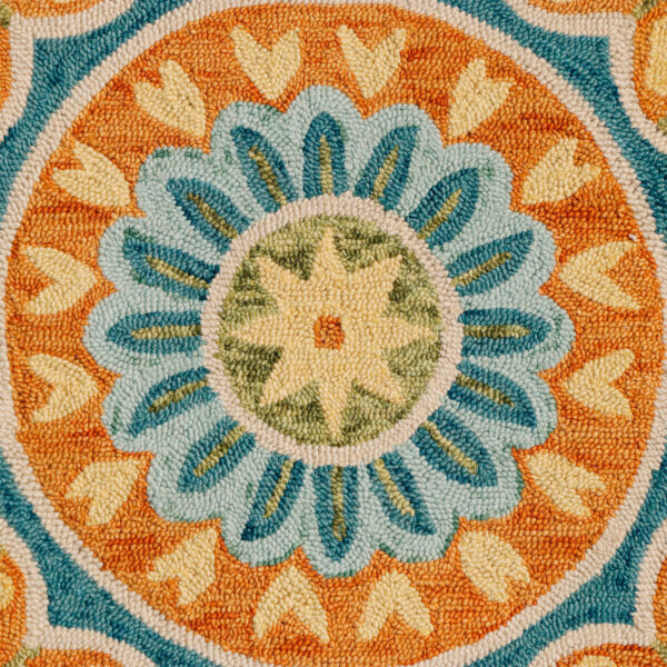 6' Orange and Blue Round Wool Floral Hand Tufted Area Rug
