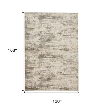 10' X 14' Ivory And Brown Abstract Area Rug