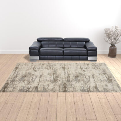10' X 14' Ivory And Brown Abstract Area Rug