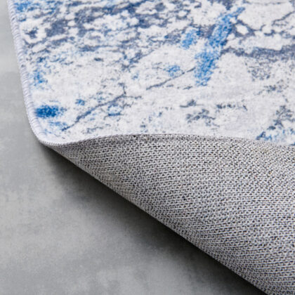 4' x 6' Blue and Silver Abstract Printed Washable Non Skid Area Rug