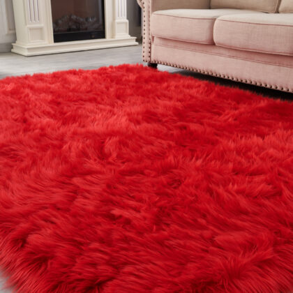 4' x 6' Red Shag Sheepskin Washable Area Rug