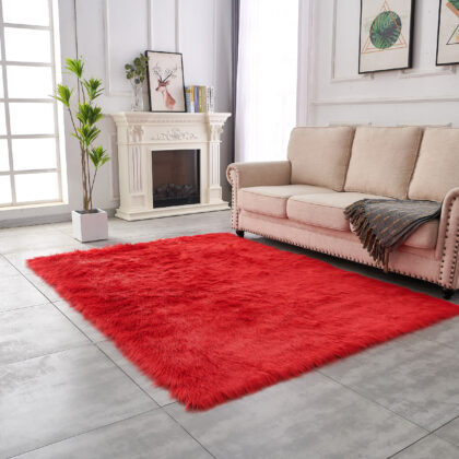 4' x 6' Red Shag Sheepskin Washable Area Rug