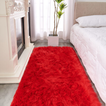 4' x 6' Red Shag Sheepskin Washable Area Rug