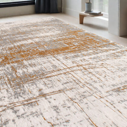 5' x 7' Gray and Gold Abstract Non Skid Area Rug