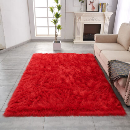 4' x 6' Red Shag Sheepskin Washable Area Rug