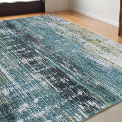5' x 7' Blue and Green Abstract Non Skid Area Rug