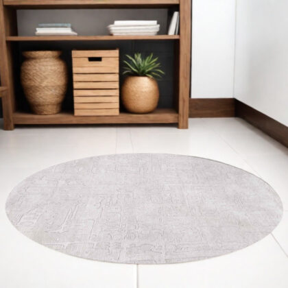 8' White Round Abstract Non Skid Area Rug