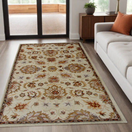 5' x 8' Cream Oriental Hand Tufted Non Skid Area Rug