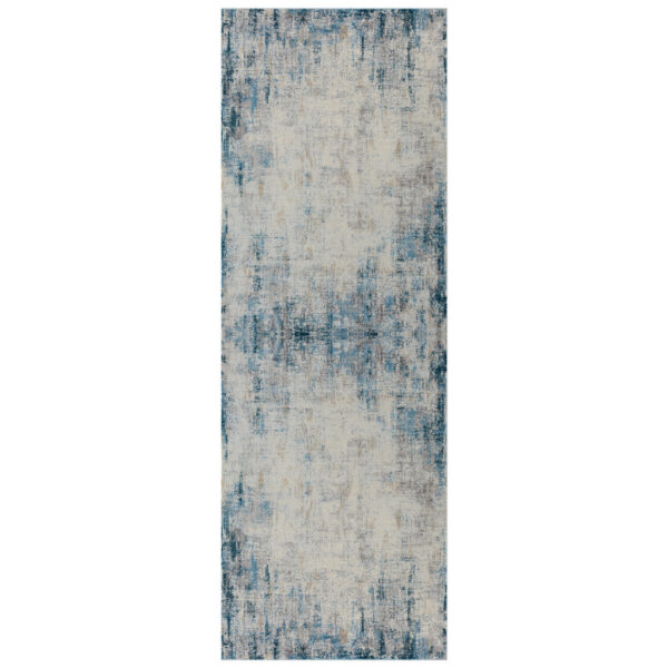 6' Runner Blue and Ivory Abstract Runner Rug