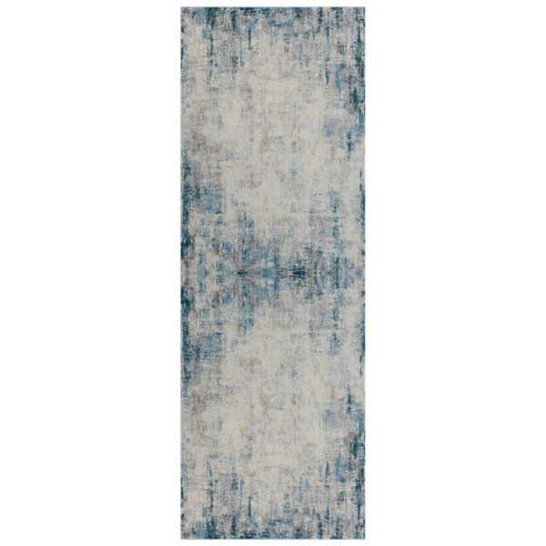 6' Runner Blue and Ivory Abstract Runner Rug