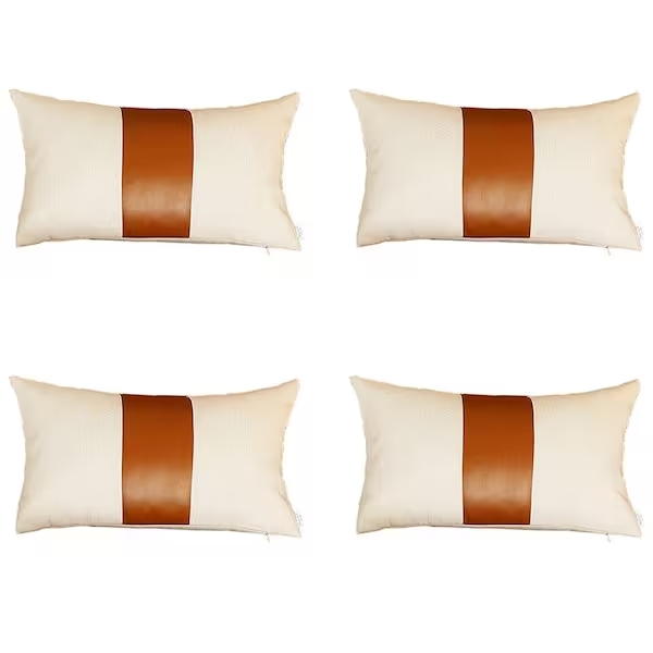Vegan Faux Leather Detailed Throw Pillow Set of 4