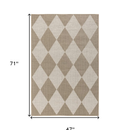 4' x 6' Natural and Ivory Geometric Power Loom Washable Non Skid Area Rug