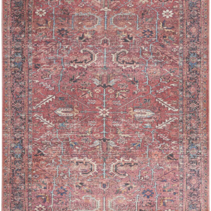 4' X 6' Brick Oriental Power Loom Distressed Washable Area Rug