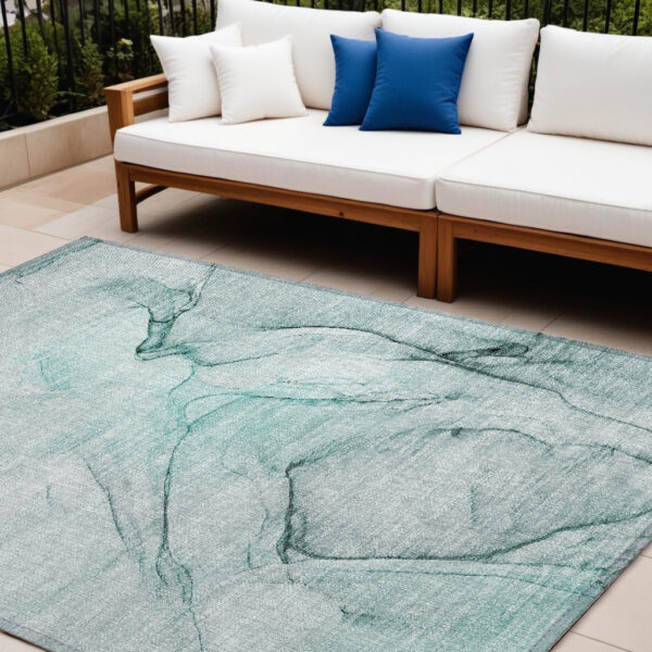 9' X 12' Teal Abstract Washable Non Skid Indoor Outdoor Area Rug