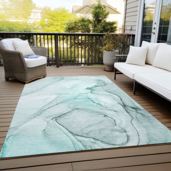 9' X 12' Teal Abstract Washable Non Skid Indoor Outdoor Area Rug