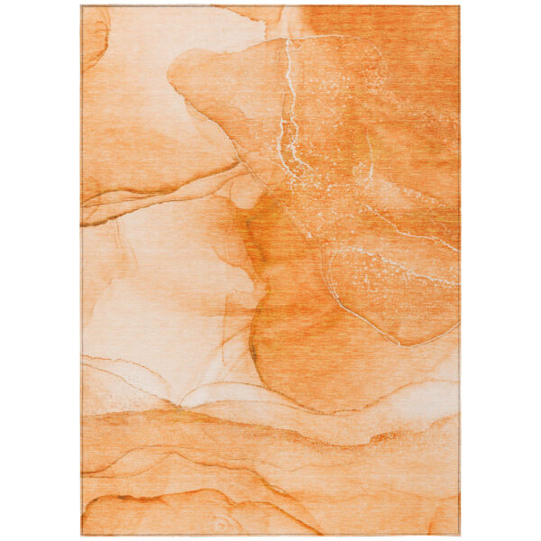10' X 14' Orange Abstract Washable Non Skid Indoor Outdoor Area Rug