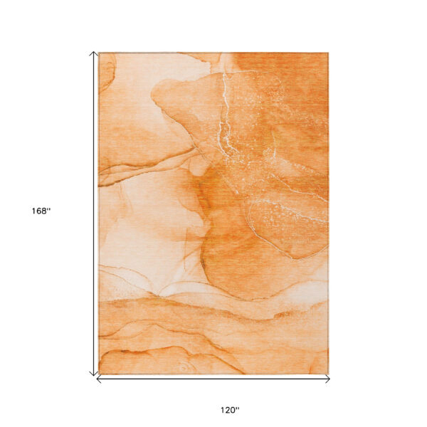 10' X 14' Orange Abstract Washable Non Skid Indoor Outdoor Area Rug