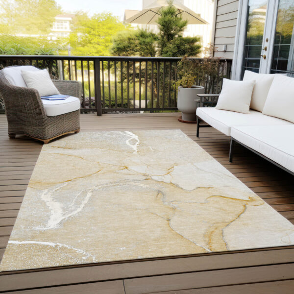10' X 14' Beige Abstract Washable Non Skid Indoor Outdoor Area Rug