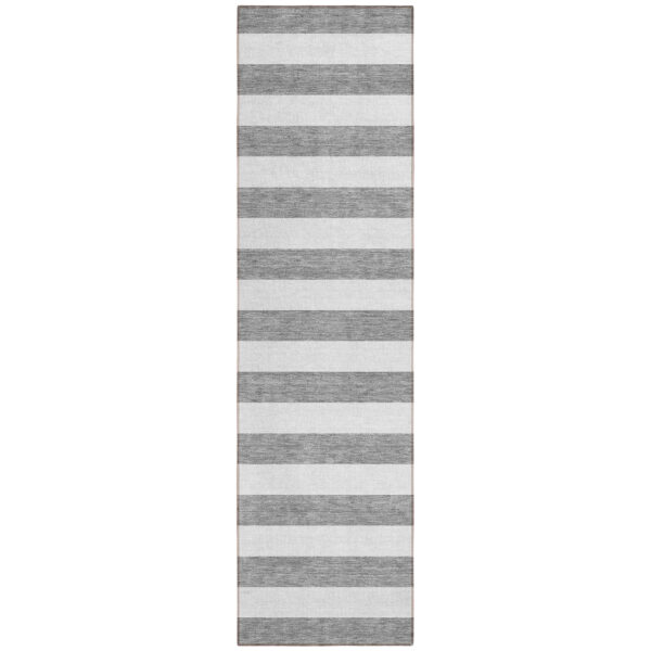 8' Runner Gray and White Striped Washable Non Skid Indoor Outdoor Runner Rug