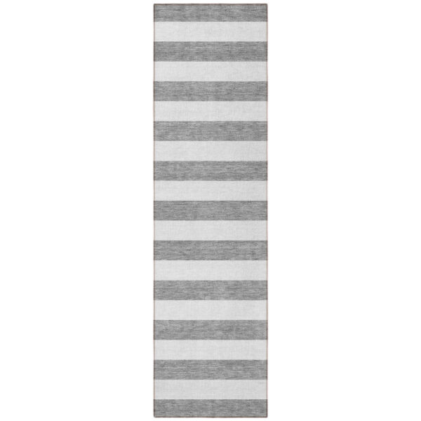 8' Runner Gray and White Striped Washable Non Skid Indoor Outdoor Runner Rug