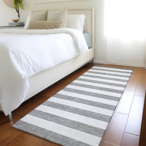 8' Runner Gray and White Striped Washable Non Skid Indoor Outdoor Runner Rug