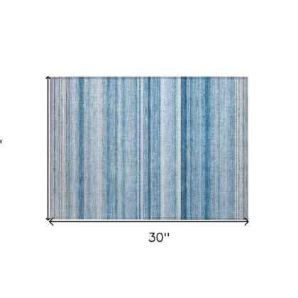 2' X 3' Blue Striped Washable Indoor Outdoor Area Rug