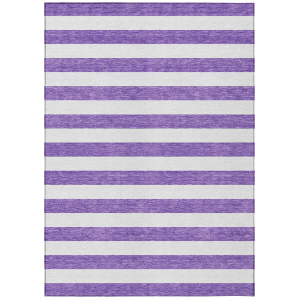 8' X 10' Purple and White Striped Washable Non Skid Indoor Outdoor Area Rug