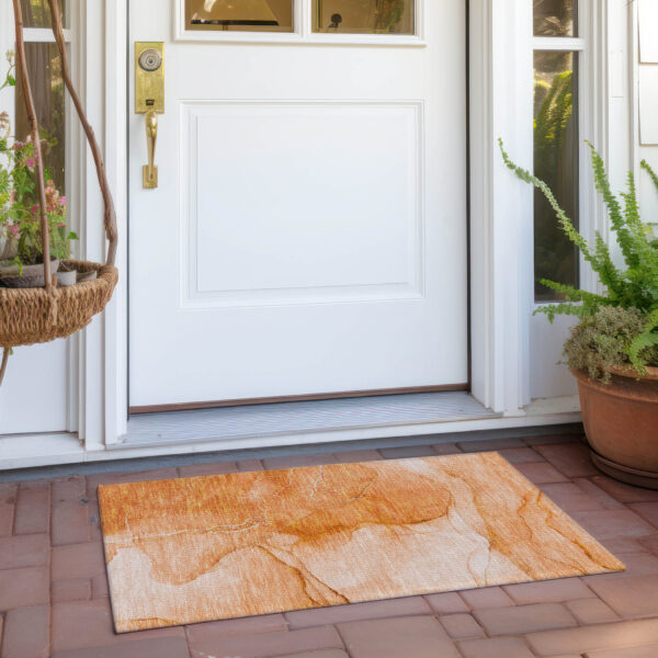 2' X 3' Orange Abstract Washable Non Skid Indoor Outdoor Area Rug