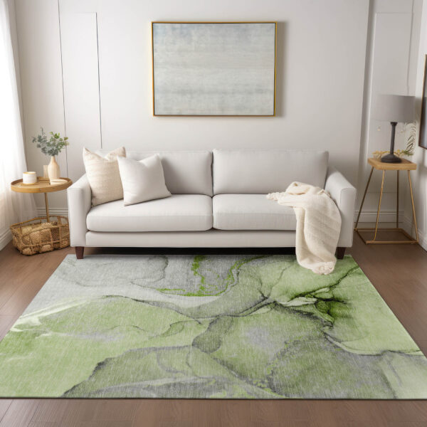 9' X 12' Green Abstract Washable Non Skid Indoor Outdoor Area Rug