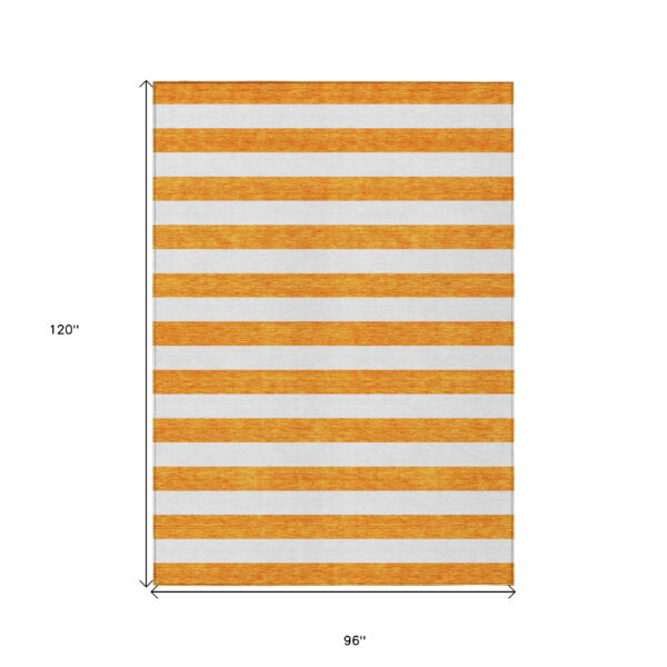 8' X 10' Orange and White Striped Washable Non Skid Indoor Outdoor Area Rug