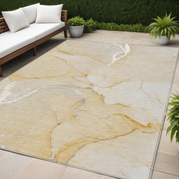 5' X 8' Beige Abstract Washable Indoor Outdoor Area Rug