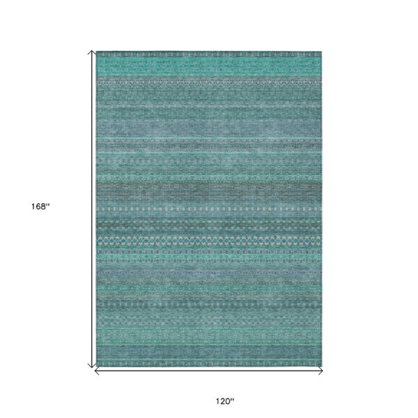 10' X 14' Turquoise Striped Washable Non Skid Indoor Outdoor Area Rug