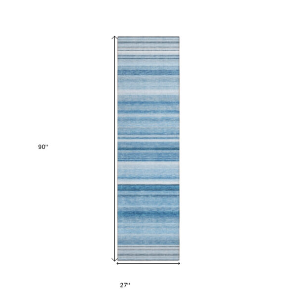 8' Runner Blue Striped Washable Non Skid Indoor Outdoor Runner Rug