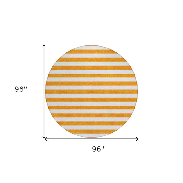 8' Round Orange and White Round Striped Washable Non Skid Indoor Outdoor Area Rug
